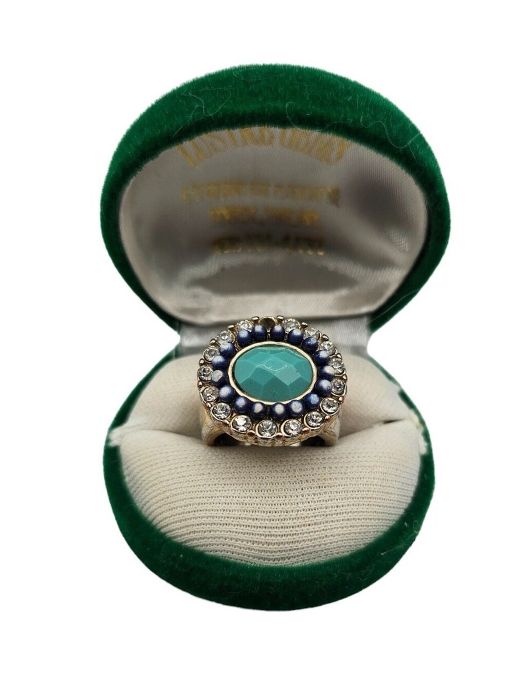 Created Emerald Stone Two Tone Ring Sz 6 w/ Jewelry Ring Box
